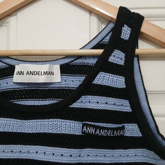 Ann andelman womens large cropped knit top blue black - Picture 2 of 5